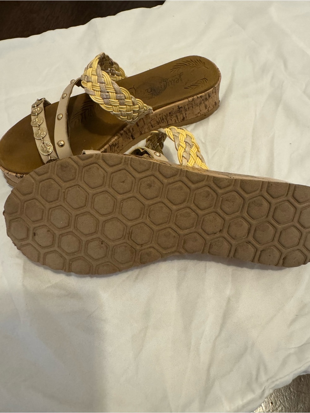 Jellypop Braided Yellow & Tan Platform Sandals